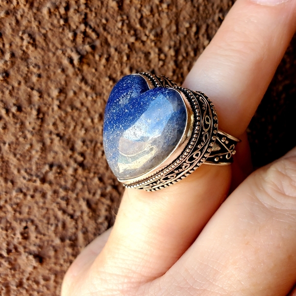 New Heart Shaped Lapis Lazuli 925 Silver Ring. - Picture 12 of 16